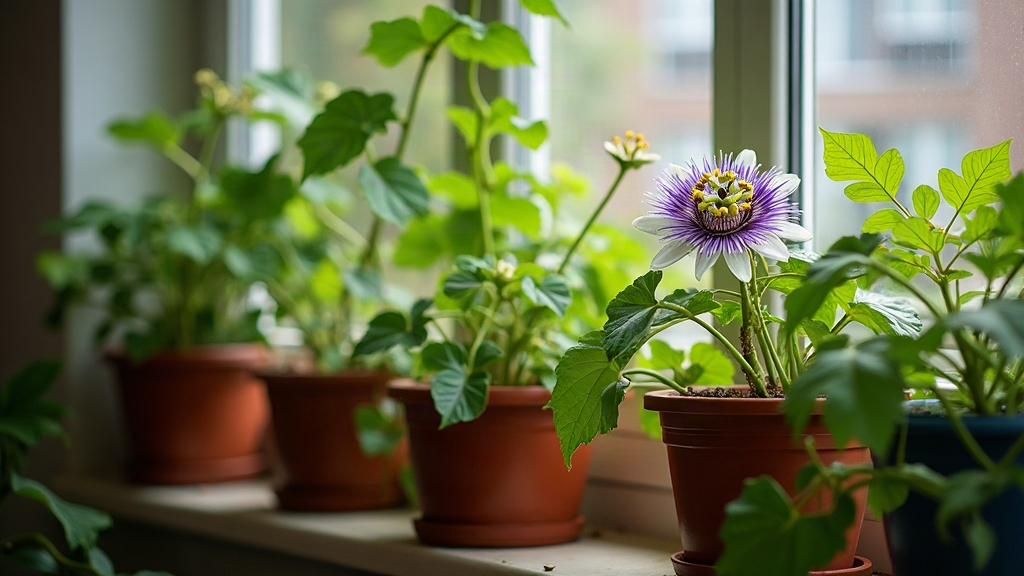 Hand-Pollinating Potted Passionflower on a Balcony for Fruit